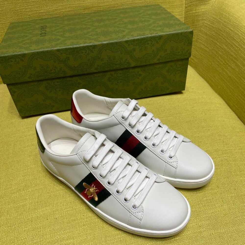 Gucci White Sneakers with Red and Green Stripes